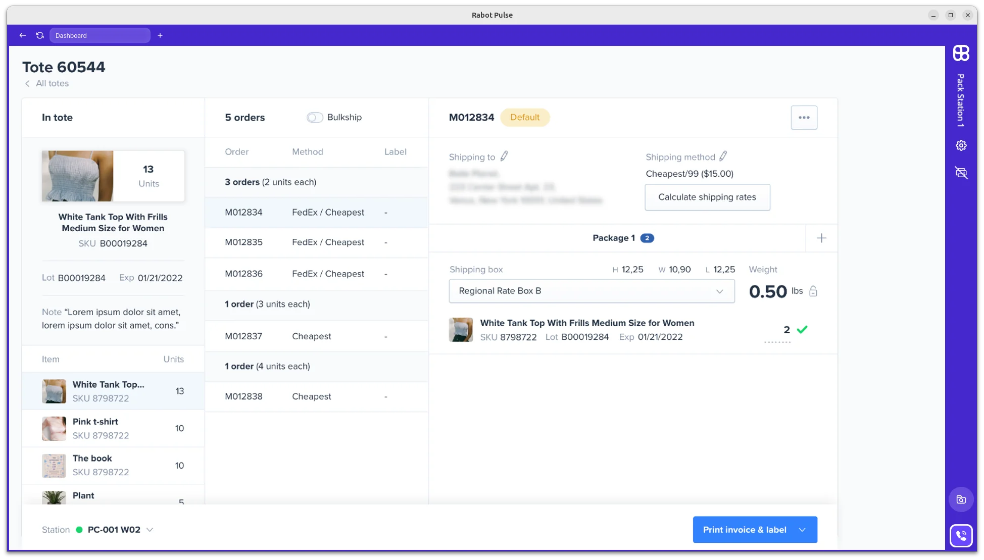 Pulse with ShipHero pack UI embedded